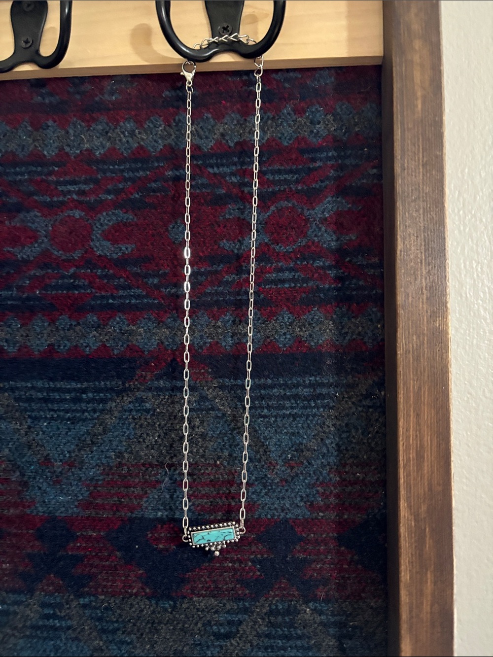 Western Silver Turquoise Bar Pendant Necklace - Women's Jewelry